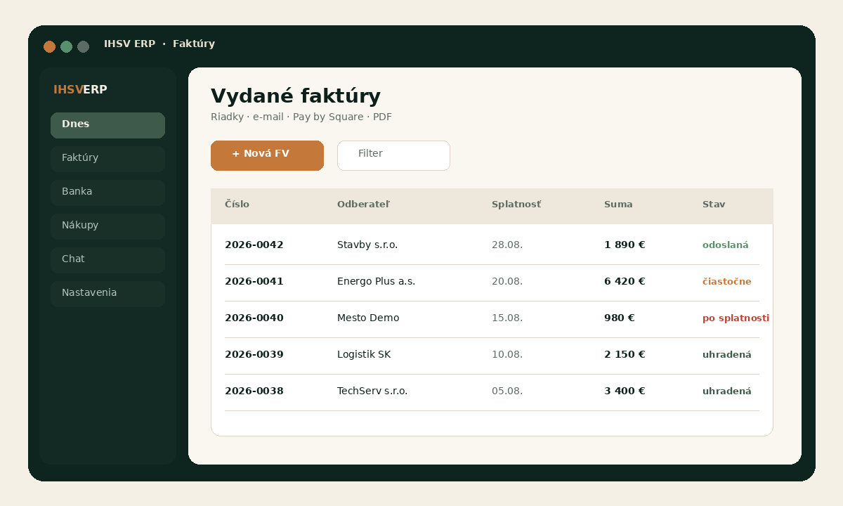 IHSV ERP – zoznam vydaných faktúr
